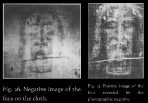 (Above: Images from the book ‘Resurrection of the Shroud’ showing the positive and negative images of the face on the Shroud.